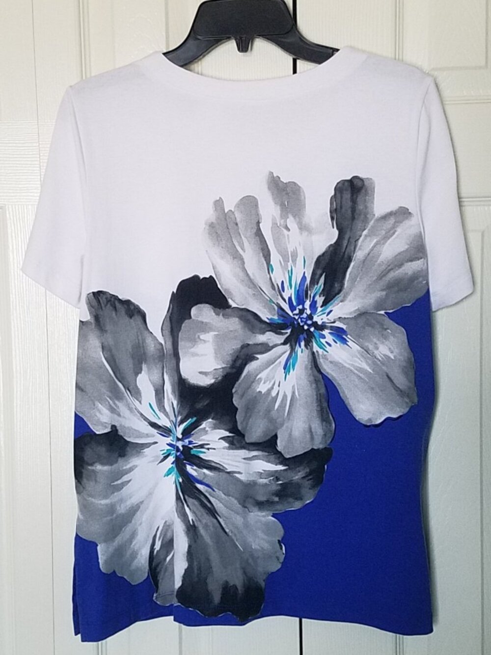ALFRED DUNNER Tropical Print Top Short Sleeve Pleated Embellished Neck Womens S
